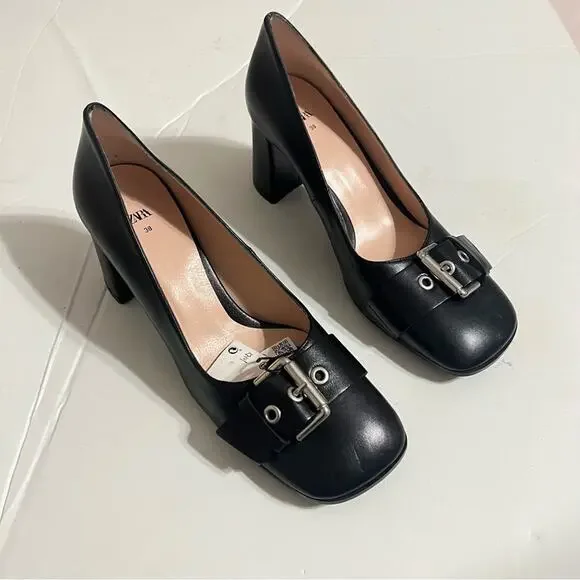 Zara Black SINGLE MONK STRAP LEATHER SHOES 7.5 US - Picture 9 of 16